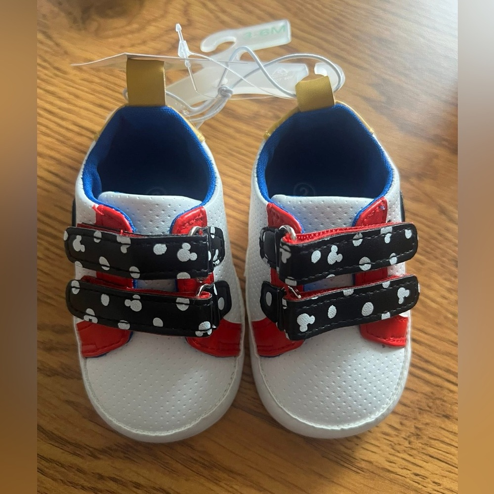 Baby Mickey White and Red Shoes with Black Straps